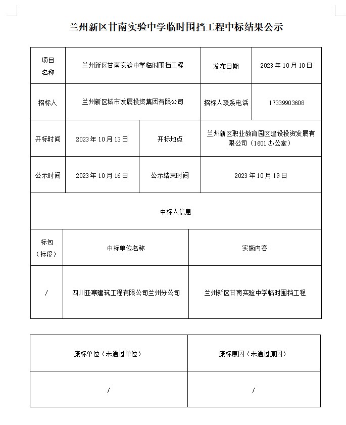 兰州新区甘南实验中学暂时围挡工程中标效果公示-兰州新区AB娱乐集团门户网站