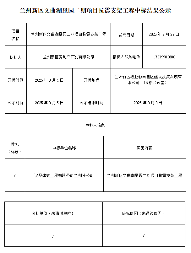 兰州新区文曲湖景园二期项目抗震支架工程中标效果公示-兰州新区AB娱乐集团门户网站
