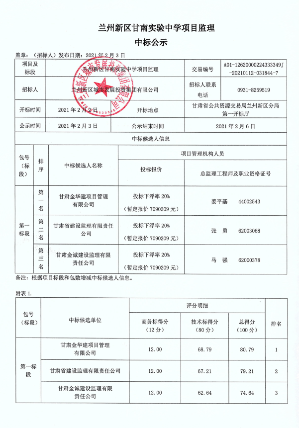 兰州新区甘南实验中学项目监理中标公示-兰州新区AB娱乐集团门户网站